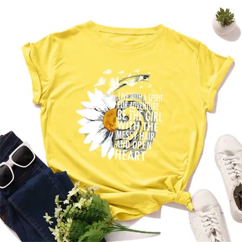 Saulėgrąžų Drugelio Spalvos marškinėliai Juokinga Moterų Mados Citata Medvilnės Grafinis Unisex Tee Viršuje Tshirts