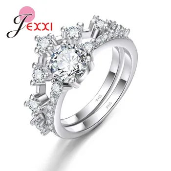 Vestuvių, Sužadėtuvių Romantiška Žiedai Užpildyti Kubinis Cirkonis Vestuvių Moterų Nekilnojamojo 925 Sterlingas Sidabro Juosta Papuošalai