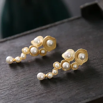 Vietoje! Karšto stilius! QingHuan paprasto Stilistas vertus pagamintas Taivanyje Sraigės yra natūralių perlų ausies 925 sterling silver needle