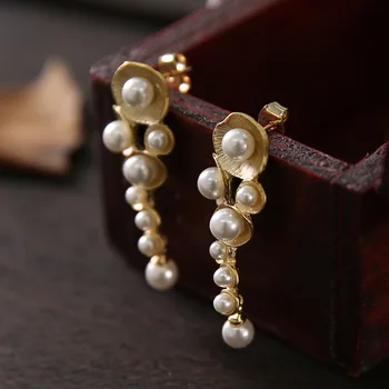 Vietoje! Karšto stilius! QingHuan paprasto Stilistas vertus pagamintas Taivanyje Sraigės yra natūralių perlų ausies 925 sterling silver needle