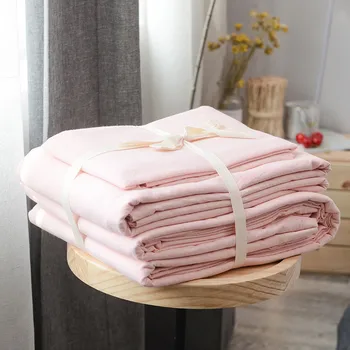 Japonų stiliaus medvilnės plauti medvilnės 3/4pcs patalynės komplektai(antklode padengti+plokščias lapas+užvalkalas pagalvei) Osyter vientisos spalvos