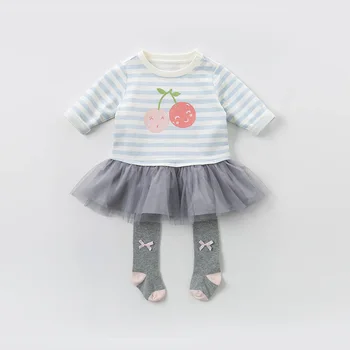 DBZ13682-2 dave bella pavasario baby girl ' s princess dryžuotas tinklelio suknelė vaikų mados šalis suknelė vaikams kūdikiams lolita drabužiai