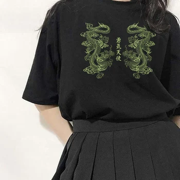 Dragon Spausdinti Vintage Marškinėliai Moterims Edgy Mados Punk Streetwear T-Shirt Harajuku Grafinis Tees Grunge Estetinės Drabužius Y2k Viršūnės