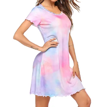 2021 Nauji Moteriški Sleepwear Suknelės, Trumpos Pynimas Rankovės Loungewear Suknelės Pižamą Minkštas Miega Suknelė Vestido De Mujer