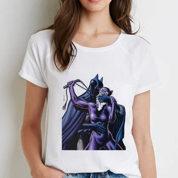 Moterų marškinėliai Topai Betmenas ir Catwoman Kiss t-shirt Mados Cool Naujas Vasaros marškinėlius moterų Harajuku Plonas skirsnio Tees drabužiai