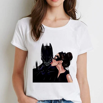 Moterų marškinėliai Topai Betmenas ir Catwoman Kiss t-shirt Mados Cool Naujas Vasaros marškinėlius moterų Harajuku Plonas skirsnio Tees drabužiai
