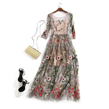Siuvinėjimo Šalis Suknelės Gėlių Kilimo Ir Tūpimo Tako Bohemijos Gėlių Išsiuvinėti 2 Vnt Derliaus Boho Akių Suknelės Moterims Vestido D75905