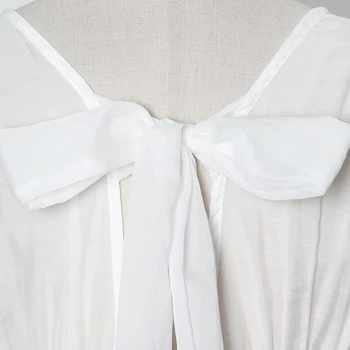 TWOTWINSTYLE Nėrinių Balta Suknelė Moterims V Kaklo Blyksnius ilgomis Rankovėmis Aukštos Juosmens Kratinys Pynimas Suknelės Moterų Mados Naują Drabužių