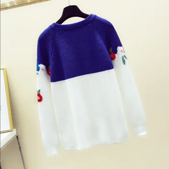2020 Korėja Prarasti Nukentėjo Spalvos Megztinis Džemperis Moterims, Rudenį, Žiemą, O-kaklo Visą Rankovės Gėlių Siuvinėjimas Megzti Megztinis Femme