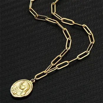 Nerūdijančio Plieno Mergelės Marijos Karoliai, Aukso/Sidabro Spalvos Metalo Medalla Virgen Maria Žavesio Karoliai Religijos Papuošalai