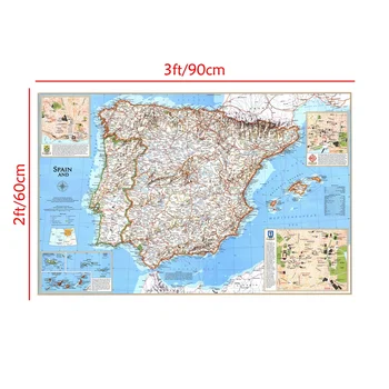 Retro Europos Dalies Žemėlapį, Drobė, Tapyba Foto Fono Medžiaga Ispanija ir Portugalija Šalies Kelionių Žemėlapį Sienos paveiksl Plakatas