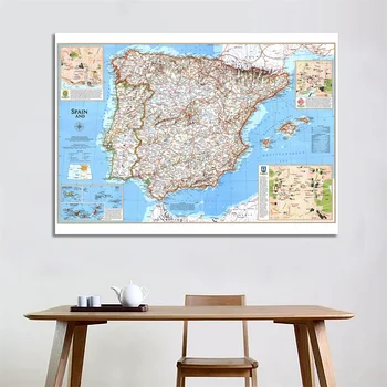 Retro Europos Dalies Žemėlapį, Drobė, Tapyba Foto Fono Medžiaga Ispanija ir Portugalija Šalies Kelionių Žemėlapį Sienos paveiksl Plakatas