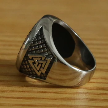 Paslaptingas Skandinavų Aegishjalmur Žiedas Mens Šiaurės Trikampio Simbolis Valknut Žiedas, Nerūdijančio Plieno, Viking Futhark Runos Papuošalai