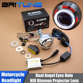 Britune Bi-xenon HID Motociklo Projektorius priekinis žibintas Lęšiai Dual CCFL Angel Eyes Žibintus Komplektas Aksesuarai Tiuningas 