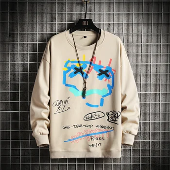 SingleRoad Crewneck Palaidinukė Vyrų 2021 M. Pavasarį Grafiti Japonijos Streetwear Hip-Hop Negabaritinių Juoda Hoodie Vyrų Susagstomi Megztiniai