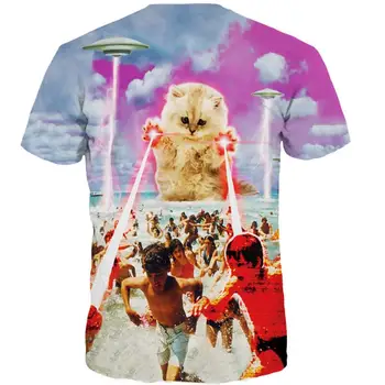2020 3D Siaubo Lazerio Katė UFO 3D Spausdinimo Įdomus T-shirt Marškinėliai Street Drabužius trumpomis Rankovėmis Vasarą Viršų