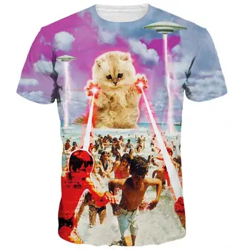 2020 3D Siaubo Lazerio Katė UFO 3D Spausdinimo Įdomus T-shirt Marškinėliai Street Drabužius trumpomis Rankovėmis Vasarą Viršų