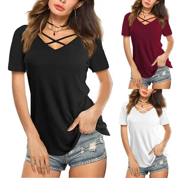 40# Moterims Vasaros marškinėliai Naujas Moterų Atsitiktinis V-kaklo, ilgomis rankovėmis T-shirt Viršuje laisvo Stiliaus vientisos Spalvos Laisvalaikio marškinėliai Mujer