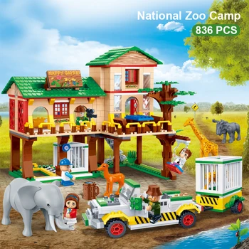 BanBao Blokai Nacionalinis Zoologijos Sodas Stovykla Namas Safari Gyvūnų Dramblys Ir Žirafa Plytų Švietimo Modelį, Žaislų, Vaikai, Vaikams 6651
