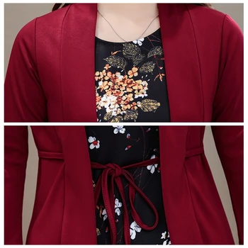 Moterų atsitiktinis kelio ilgio suknelė plius dydis-ilgomis rankovėmis gėlių spausdinti pavasario, rudens dress office lady Moterų prarasti elegantiška suknelė 0235