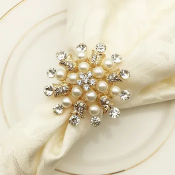 10vnt SHSEJA Deluxe Servetėlių Žiedas Viešbutis Vestuvių Prekių Servetėlių Žiedas Auksu Deimantų, Perlų Vystymo Sagtis Darbastalio Apdaila