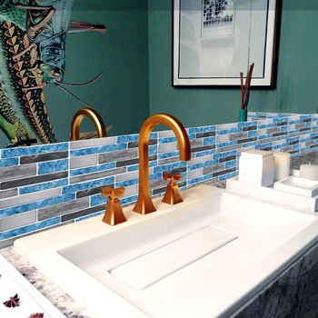 3D Mozaika, Sienos Plytelių Lipdukai, vonios kambarys, Virtuvė, Lipdukai, Mėlyna Pilka