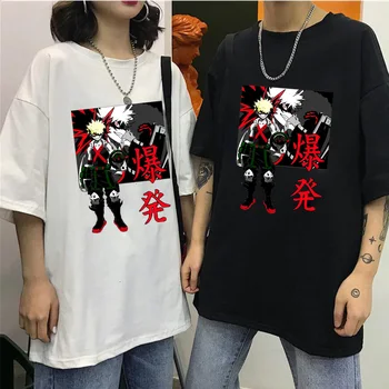 Mano Herojus Akademinės Bendruomenės Unisex Marškinėliai Harajuku Bakugou Katsuki T-Shirt Streetwear Vasaros Viršūnes Tees Marškinėlius Negabaritinių HipHop