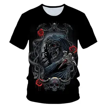 Kaukolė Grožio Roko Cool 3D t marškiniai Vyrai Motociklo Punk 3D Atspausdintas marškinėliai Vyrams Drabužius marškinėlius Vasaros Top Homme Hipster Pop Marškinėliai