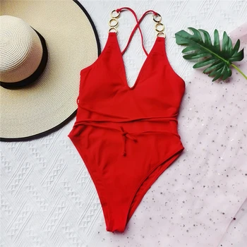 Naujas vientisas maudymosi kostiumėlis Moterims Seksualus Juodas Raudonas V-kaklo, maudymosi Kostiumėliai, 2021 M. Vasarą Monokini Aukštos Kojos Bodysuit Maudymosi Kostiumą Moterų Paplūdimio