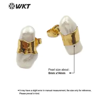 WT-E569 gamtos nereguliarus gėlavandenių perlų Auskarai aukso electroplated Auskarai moterims mielas Auskarai Papuošalai