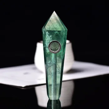 Natūralus akmuo kristalas GreeFlouritesmokey vamzdis gydymo kvarco kristalų papuošalai punktas lazda, akmuo Su 2vnt Metalo Filtras + 1brush