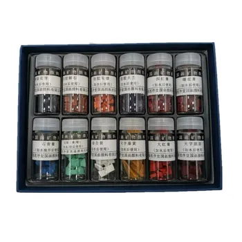 12 spalvų 5g buteliuose, Kinų tapyba pigmento nustatyti kietas natūralus mineralinis augalų pigmentai, dažai, tapyba, tapybos blokuoti pigmentas