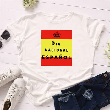 Dlrn Mados Naujų Moterų Marškinėliai Ispanijos Nacionalinės Dienos Marškinėlius Spainish Vėliavos Spausdinti Harajuku Šaltai Balta Moterų Top Tees Drabužių Paradas