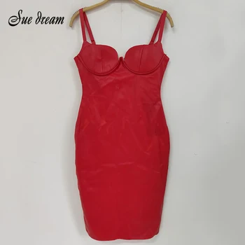 Atstumas 2020 Naujas Vasaros Moterų Raudona Seksualus Spageti Diržas V-kaklo, Mini Tvarstis Suknelė Vestido Įžymybė Šalis Suknelė