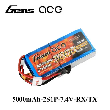 Gens ace Lipo Baterijos 2S RX/TX 5000mAh Lipo 7.4 V Baterija Futaba Prijunkite Bateriją Aukštos Kokybės Žinomas Prekės ženklas