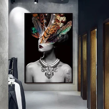 Šiuolaikinės Abstrakčios Kūrybos Spalvų Plunksnų Moteris Menas Drobė Paveikslų Sienos Menas Nuotraukas Kambarį Dekoro (be Rėmelio)