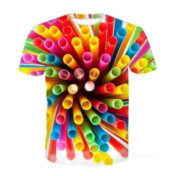Naujas gėrimas 3D atspausdintas marškinėlius Vyrų, moterų Apelsinai, cukraus šiaudelius popsicles Hip-Hop trumpas Rankovės rock, hiphop Negabaritinių marškinėliai