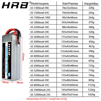 HRB 6S 22.2 V Lipo Baterija XT90 1800mah 2200mah 2600mah 3300mah 4000mah 5000mah 6000mah 8000mah 12000mah 16000 22000mah RC Dalys