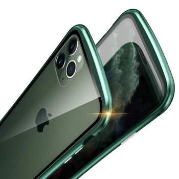 Šarvai Metalo Rėmelio Magnetinio Atveju iPhone, 11 Pro Max Atveju Dvigubo Grūdinto Stiklo Pilnas draudimas 