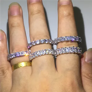 Vecalon 5 Stiliaus Rankų darbo Pažadas žiedas AAAAA Cirkonis Cz 925 Sterlingas Sidabro Dalyvavimas vestuvių Juostoje žiedai, moterų Nuotakos papuošalai