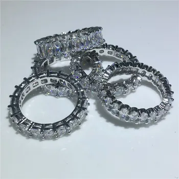 Vecalon 5 Stiliaus Rankų darbo Pažadas žiedas AAAAA Cirkonis Cz 925 Sterlingas Sidabro Dalyvavimas vestuvių Juostoje žiedai, moterų Nuotakos papuošalai
