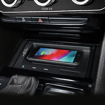 Automobilių QI bevielio įkrovimo telefono įkroviklį belaidžio kroviklio greito įkrovimo plokštė, priedai VW Teramont 2017 2018 10w