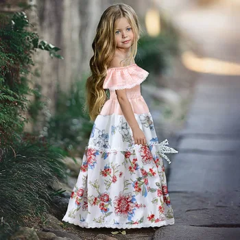 EACHIN Mergaičių Suknelės 1-6Y Bamblys Kūdikių Vaikai Mergina Valtis Kaklo, Pynimas Rankovės Suknelė Gėlių Spausdinti Kratinys Princesė Suknelė Šalis Suknelė