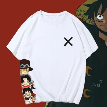 Vaikystės Luffy Sabo Portgas D Ace Trumpas Rankovės Harajuku Anime Marškinėliai Vyrams Medvilnės marškinėliai Vienas Gabalas, Laisvus Marškinėlius Spausdinti Viršų