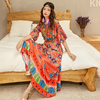 Vasarą Naujų Nepalas Retro Spausdinti Suknelė Tailando Etninių Vėjo Siuvinėta Suknelė Bohemijos Turizmo Pajūrio Atostogų Paplūdimio Suknelė