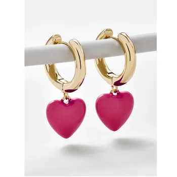 Saldainiai Neon Emalio Širdies žavesio tabaluoti lašas auskarai, Auksas šviesus, spalvinga mados moterų valentino dovana, papuošalai