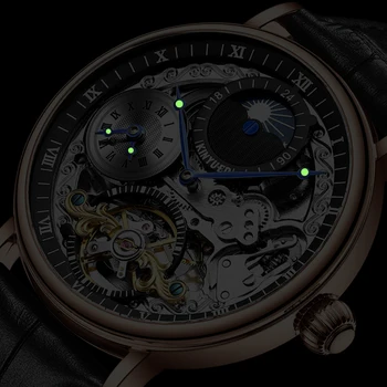 KINYUED Mėnulio Fazių Automatinis laikrodis Royal Vyrų Vandeniui Mechaninė Laikrodžius Mens Atsitiktinis Tourbillon Laikrodis reloj hombr 2020 m.