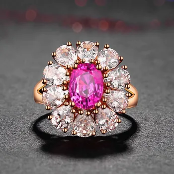 Prabanga rožinė kristalų AAA cirkonis deimantų brangakmenių žiedų moterų rose aukso spalvos papuošalai bijoux bague vestuves dovanos naujas