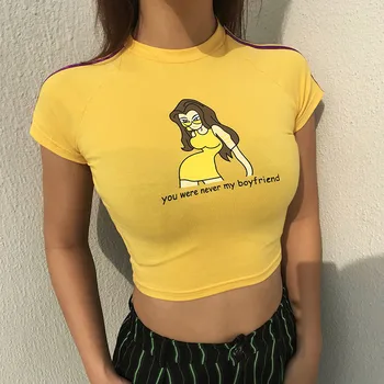 Nauja Vasaros Moterų Mados Laišką, Print T-shirt Drabužių Streetwear Geltonos spalvos Medvilniniai Marškinėliai Harajuku Grafinis Moterų Tee Marškinėliai 2020 m.