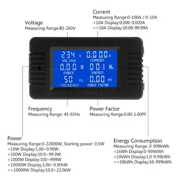 6in1 Digital AC 80~260V Elektros Energijos Monitorius Įtampa Srovės KWh Vatmetrą 100A J6PC